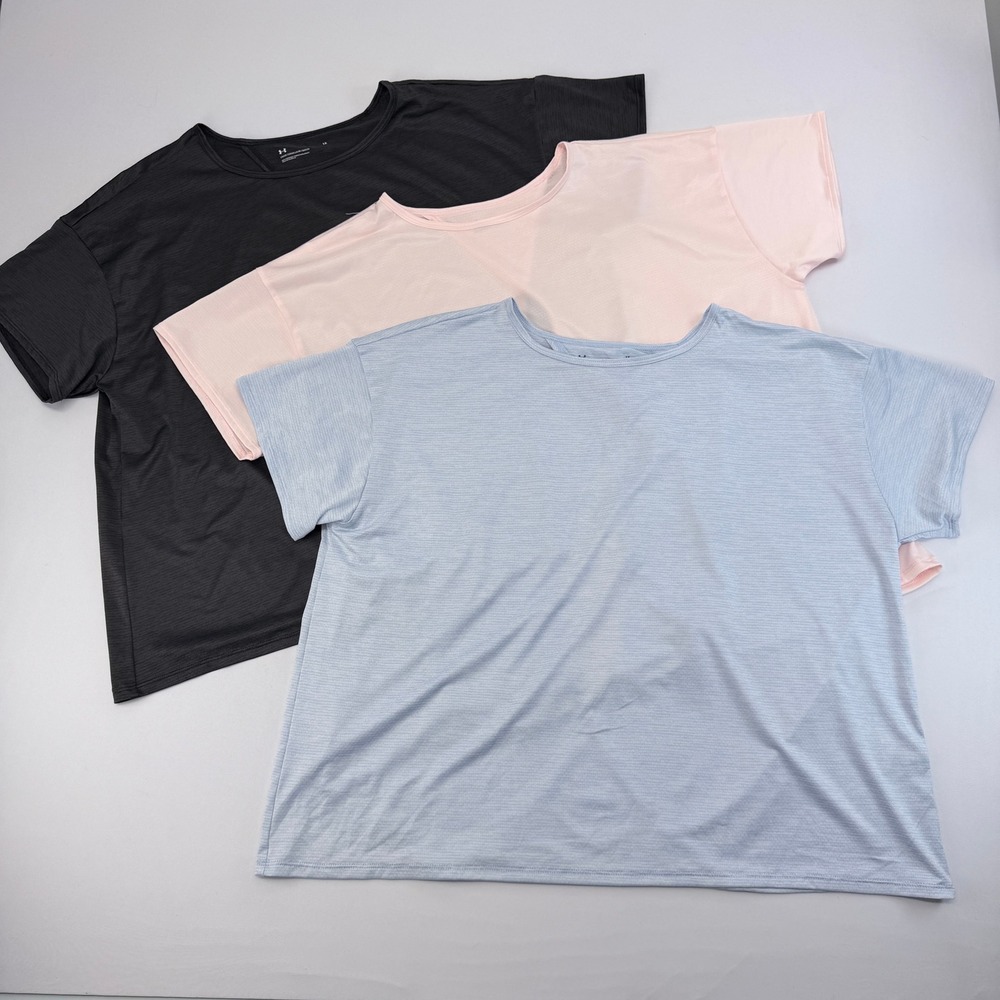 Under Armour Womens 1X Loose Tech T-Shirt 3 Pack Black Pink Blue Activewear Tee